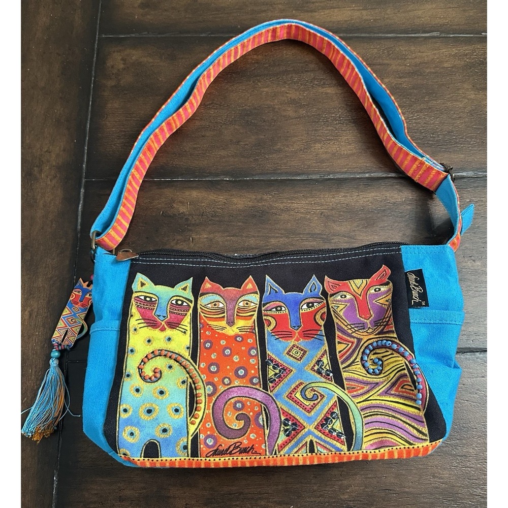 Laurel Burch Feline Clan Canvas Crossbody Cat Tote Handbag Purse  - LB6102